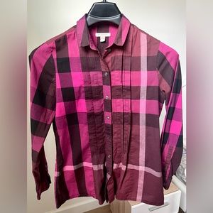 Burberry Brit purple plaid women’s long sleeve button up shirt